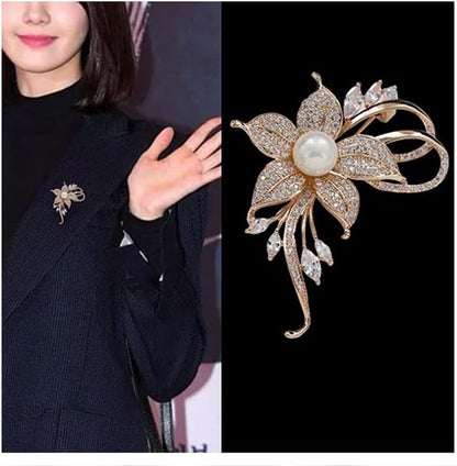 Rhinestone Pearl Flower Brooch Femininity Brooch Art Brooch Flower Brooch Pin Sweater Accessories for Women, Girls, Ladies (1 Count (Pack of 1))