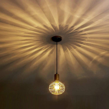 Gold Pendant Light Fixtures,Hanging Pendant Light with Metal Cage Shade for Kitchen Island,Bar,Living Room Dinning Room E26