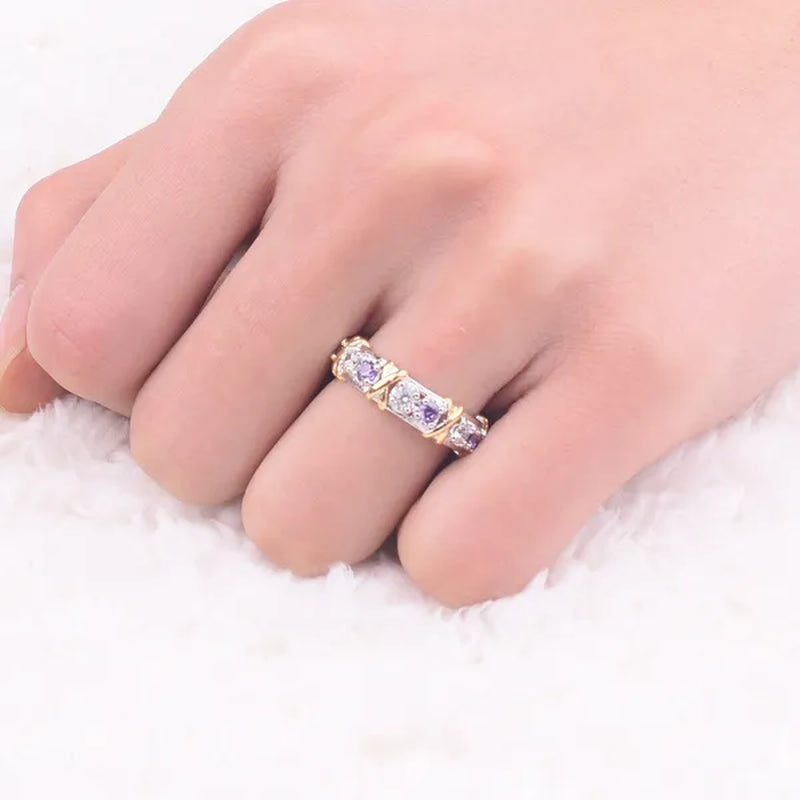 Brand Jewelry Lady's 925 Sterling Silver pink Tanzanite Couple rings Yellow Gold Cross Eternal Wedding Ring for Women