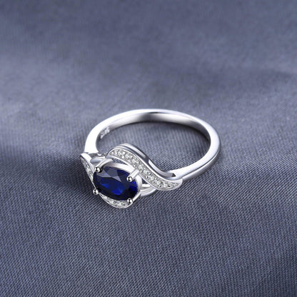 1Ct Oval Created Blue Sapphire Rings for Women, 14K White Yellow Rose Gold Plated 925 Sterling Silver Ring for Girl, Fashion Gemstone Jewelry Sets Promise Rings