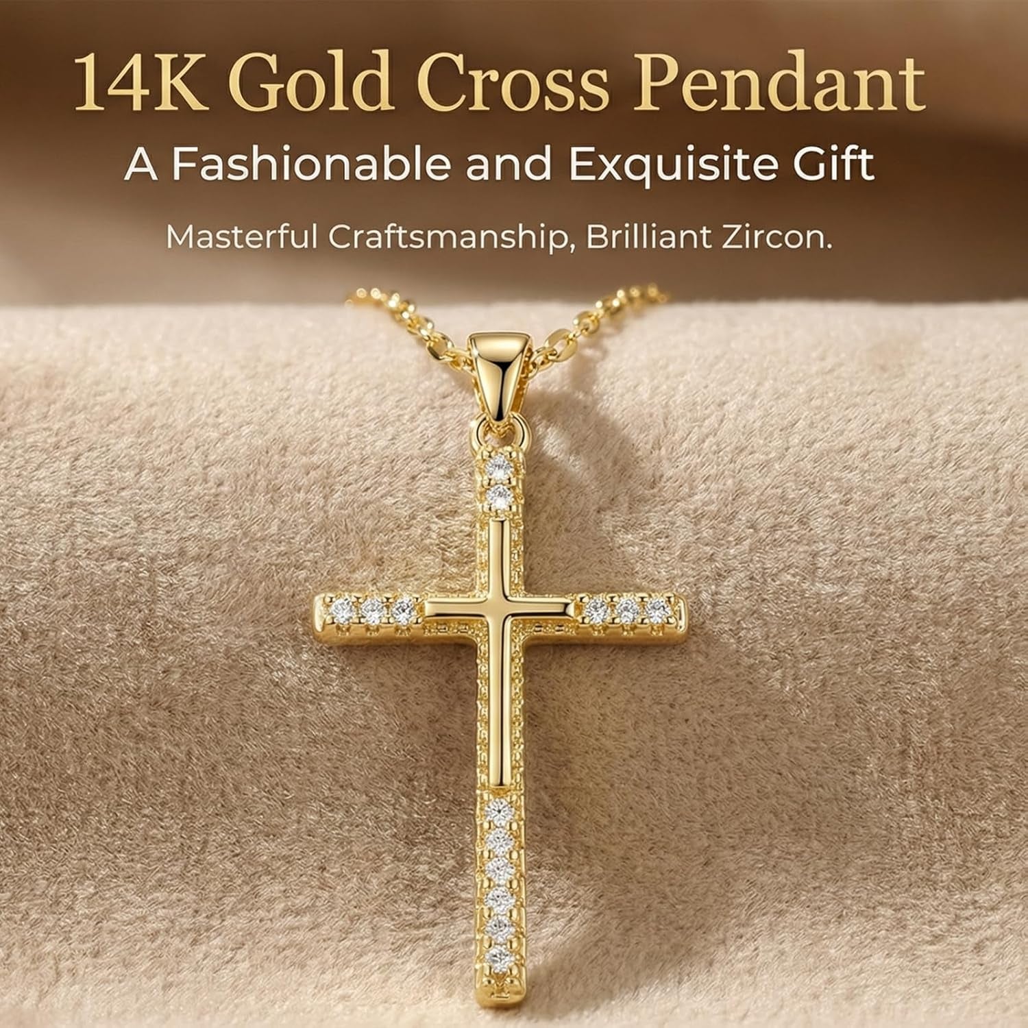 14K Gold Cross Necklace for Women, Dainty Delicate Small Cross Pendant Elegant Gold Trendy Jewelry Luxury Gift for Her, Mom, Wife, Girlfriend Valentines Day Gifts - WORLD TIME VISITS