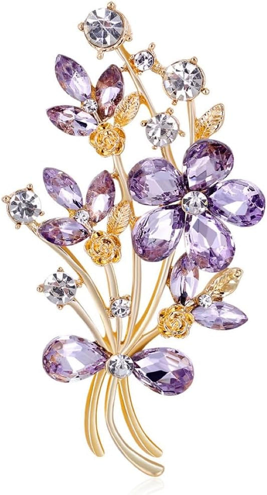 Red Colour Zircon Crystal Poppy Flower Bouquet Shape Brooch Pins for Woman Gift