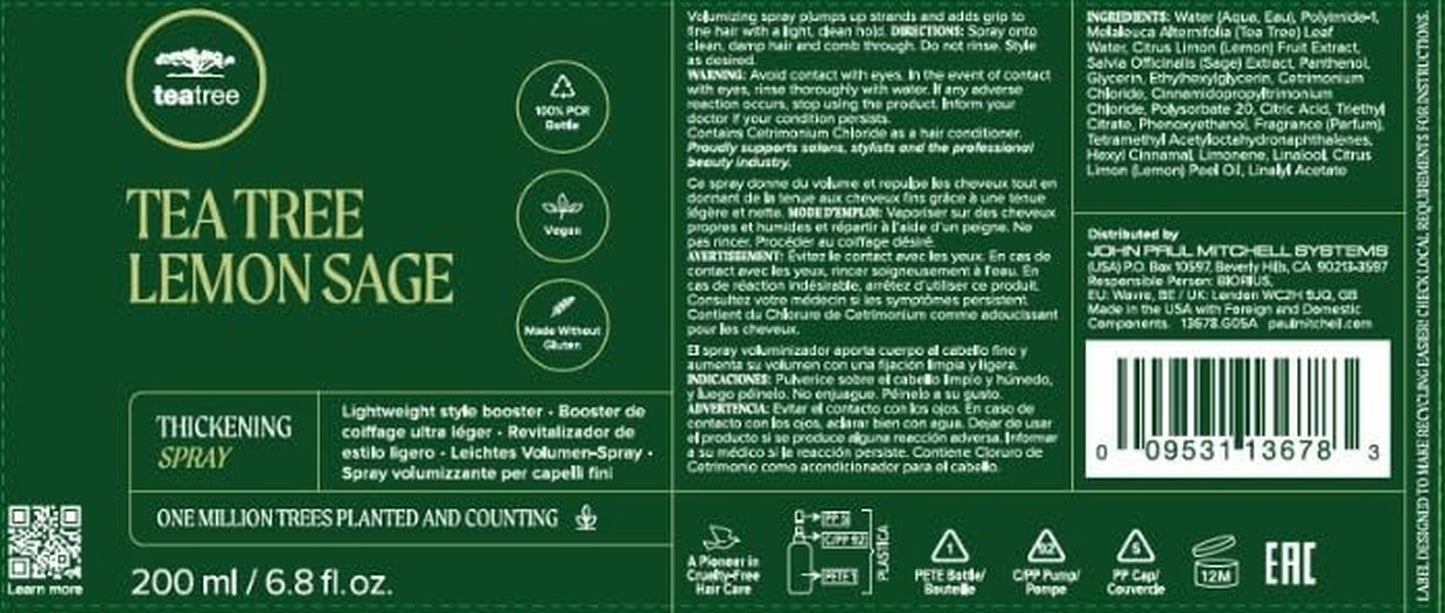 Tea Tree Lemon Sage Thickening Spray, Builds Body + Boosts Volume, for Fine Hair