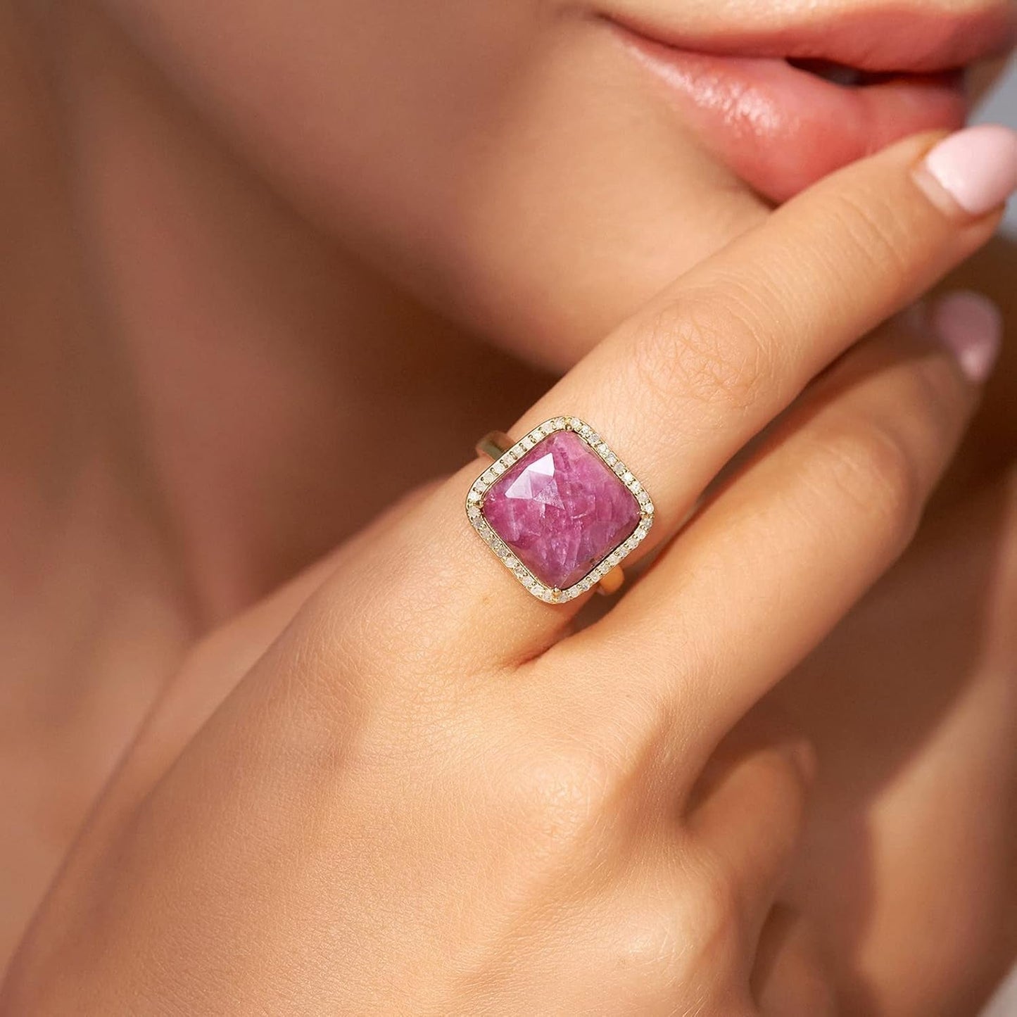 Natural Gemstone Rings, 925 Sterling Silver Genuine Gemstone Square Ring with Diamonds for Women Girls, Birthstone Rings Jewelry Gifts for Valentine'S Day, Birthday (Available 6,7,8)