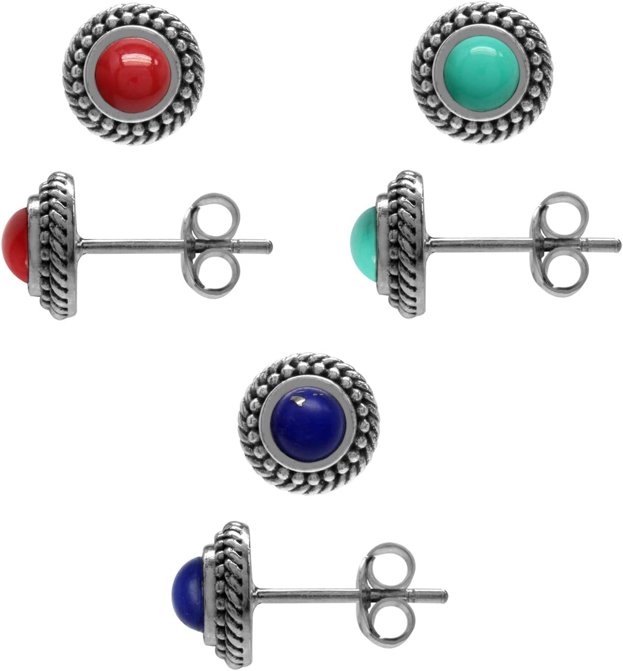 Petite 925 Sterling Silver Rope Balinese Style Second or Third Hole Stud Earrings Set Jewelry for Women or Teens - WORLD TIME VISITS