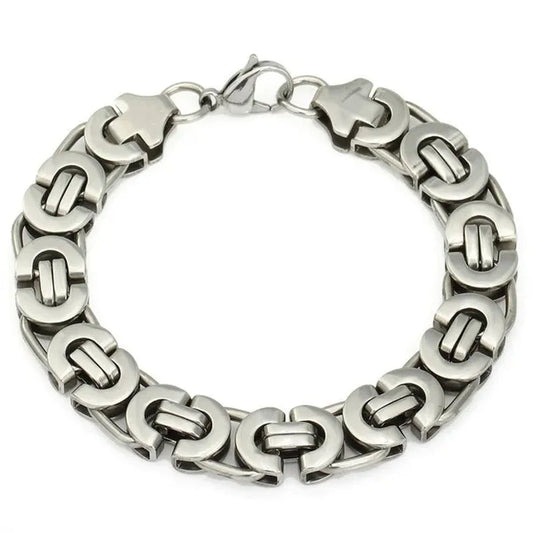 11mm Mens Chain Flat Byzantine Stainless Steel Bracelet 7-11 inch Silver Tone