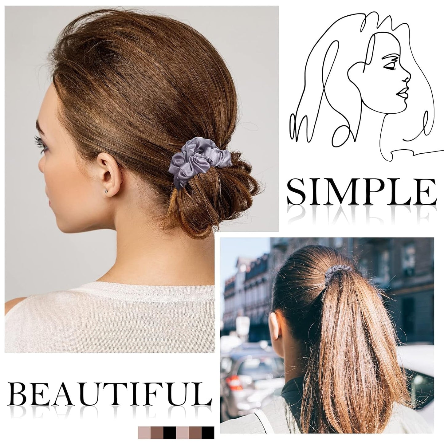 12Pcs Satin Scrunchies, Silver Gray Satin Hair Ties Elastic Hair Bands Ponytail Holder Hair Accessories for Women Girls