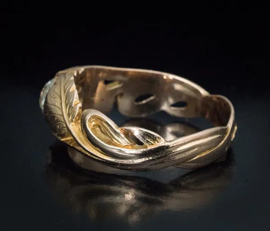 Vintage Maple Leaves Ring Women's Fashion Natural Gemstone White Sapphire Gold Leaf Ring Anniversary Gift Engagement Wedding Band Rings Jewelry Size 5-10