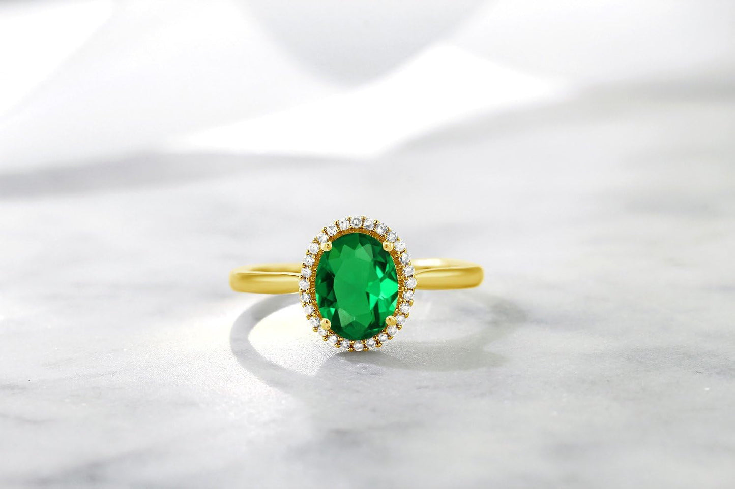 10K Yellow Gold 8X6MM Oval Gemstone Birthstone and White Diamond Halo Engagement Ring | Wedding Anniversary Promise Gold Ring for Women | Available in Size 5-10