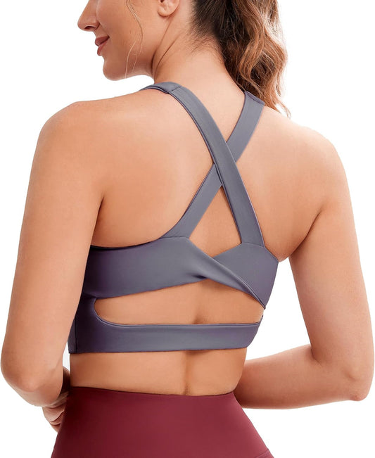 Sports Bras for Women Criss-Cross Back Padded Workout Tank Tops Medium Support Crop Tops for Women - WORLD TIME VISITS