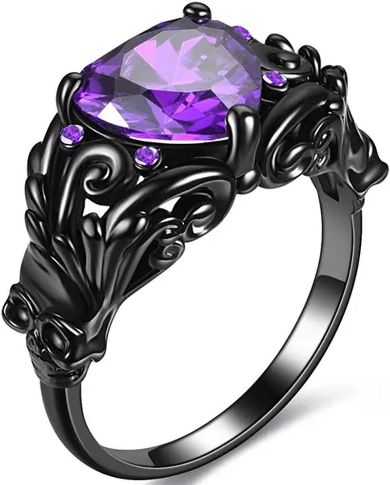 Gothic Retro Black Gold Lover Red Purple Crystal Zircon Christmas Valentine'S Day Engagement Women'S Jewelry Statement Cocktail Party Bicycle Ring