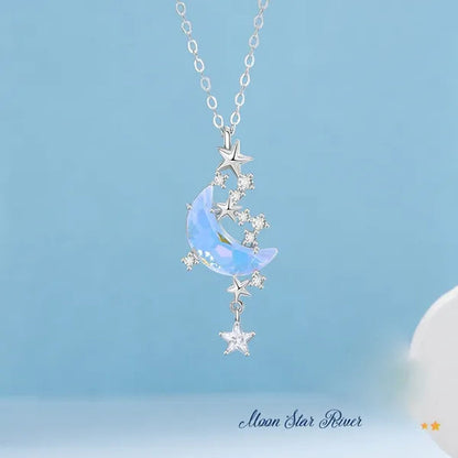 New Star Moon Love Opal Pendant Necklace Moonstone Necklace Female Fashion Valentine's Day Anniversary Gift