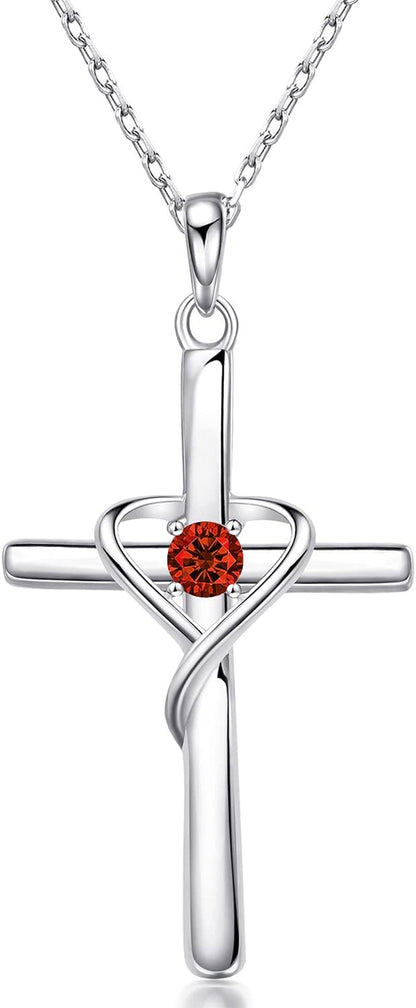 925 Sterling Silver Cross Necklace for Women Teen Girls 14K Gold Plated or Rose Gold Birthstone Necklaces for Teen Girls Gifts for Mother'S Day, Birthday or Anniversary