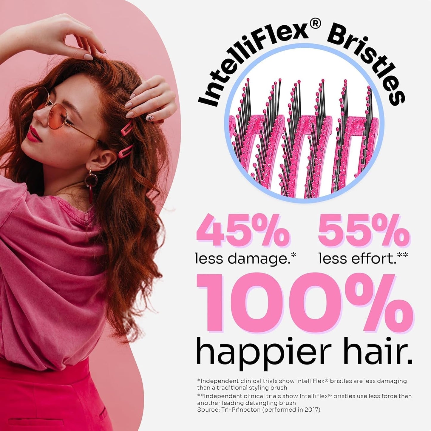 Shower Hair Brush Detangler - Exclusive Ultra-Soft Intelliflex Bristles - Minimizes Pain and Protects against Split Ends and Breakage - Comb for Women, Men, Wet & Dry Hair - Pink Glitter