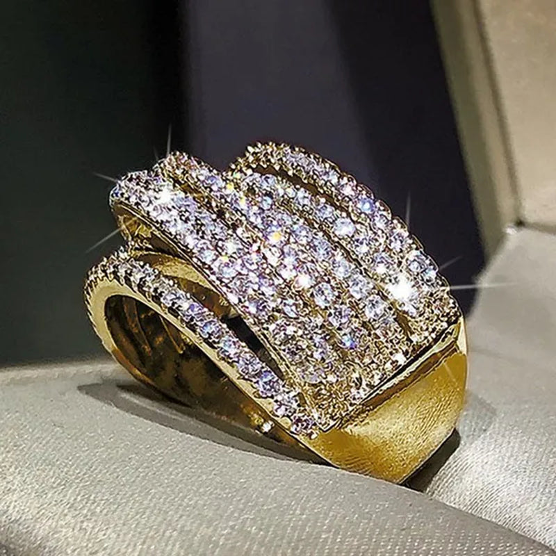Multi-layer Design 18K Gold Micro Pave Diamond Bridal Wedding Rings for Women Engagement Proposal Gift Jewelry