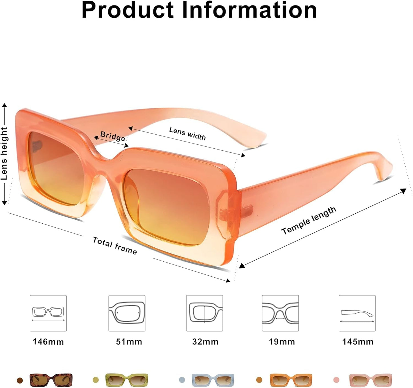Retro 90S Nude Rectangle Sunglasses Womens Mens Trendy Chunky Glasses