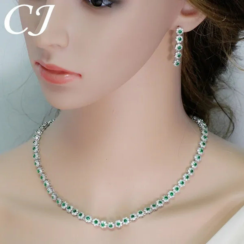 CANDICE Classic Round Cut Blue Choker Necklace Earrings Top Grade AAA+ CZ Stone Women Evening Jewelry Sets For Party