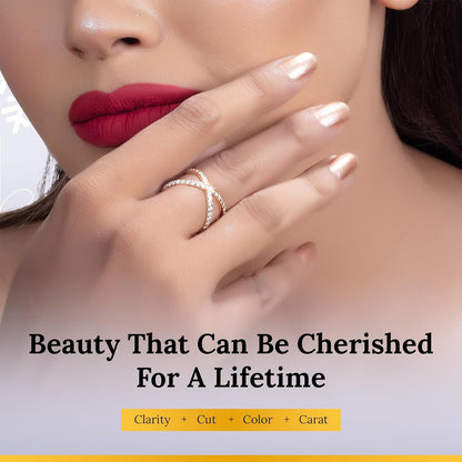 10KT Yellow Gold Criss Cross Lab-Grown Diamond Ring for Women, Fine Diamond Jewelry, Engagement, Gifts for Her, H,I Color, VS Clarity, 0.5 Carats