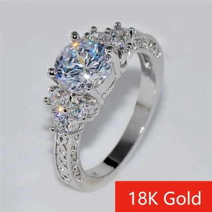 Luxury Fashion Women 18K White Gold Jewelry Princess 925 Silver White Sapphire Diamond Cubic Zircon Ring Size 4-12