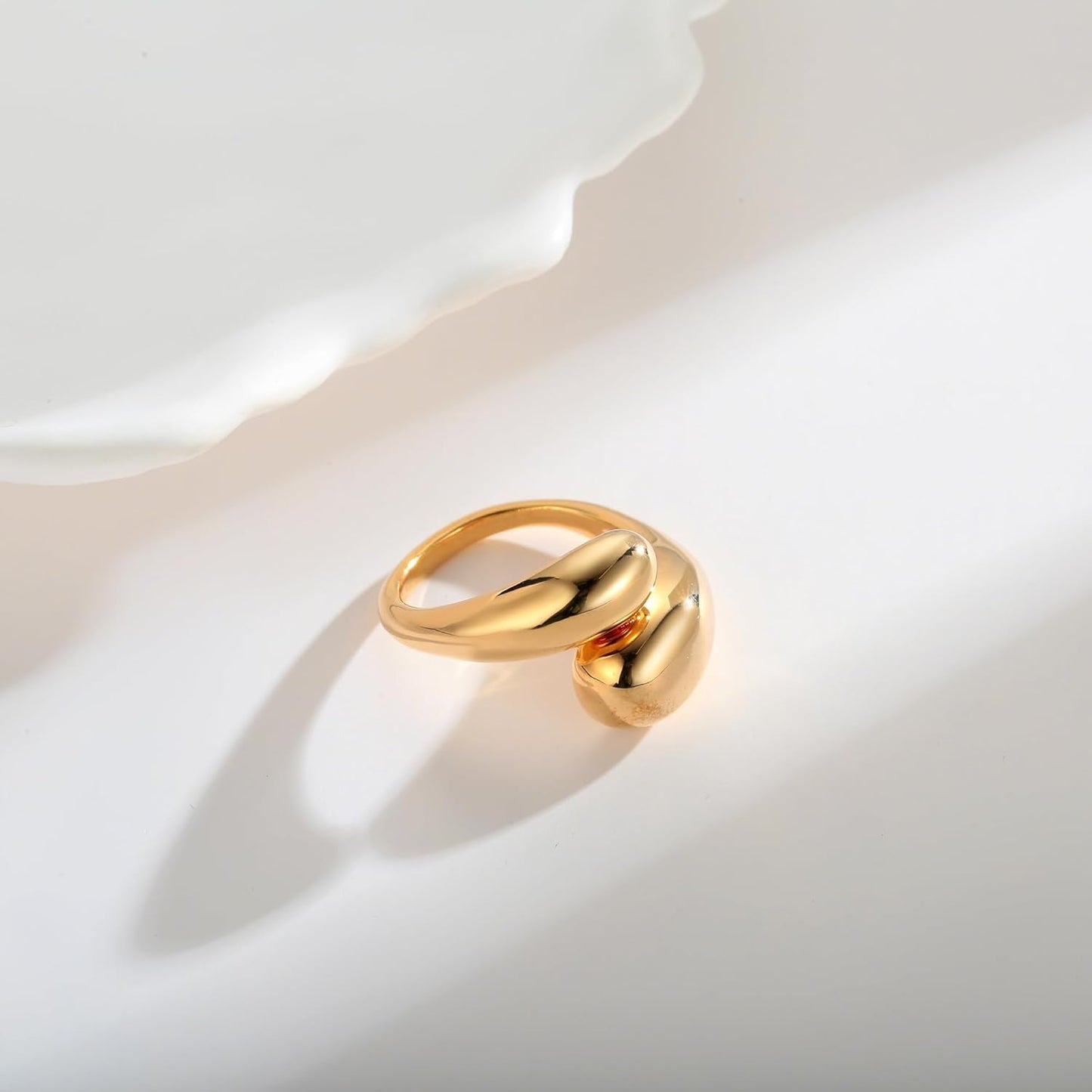 Chunky Dome Rings for Women Gold Silver Thick Teardrop Ring Adjustable Open Band Rings Waterdrop Stacking Ring Bold Statement Rings