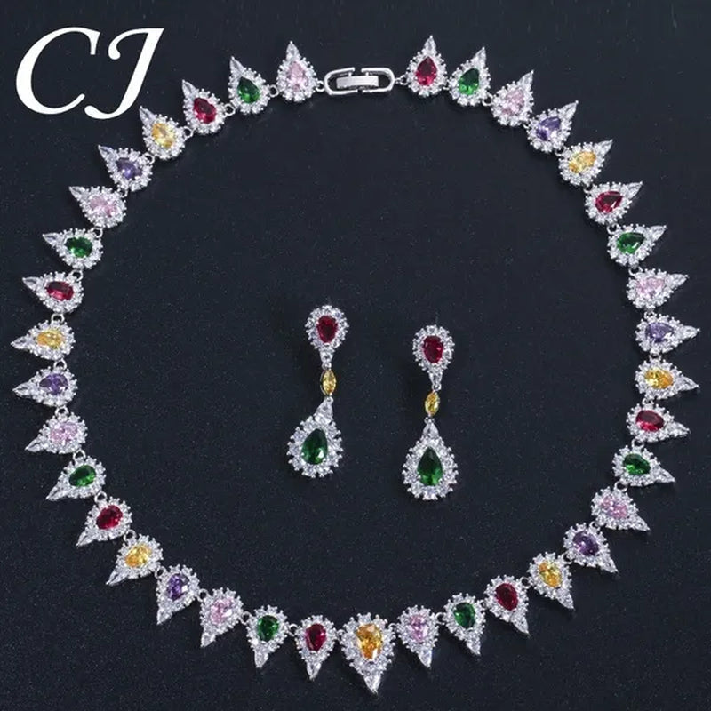 CANDICE White Gold Plating Sparkling Cubic Zirconia Choker Necklace Sets With Dangle Earrings Inlay Crystal Citrine Yellow Stone Evening Party Jewelry Set for Women - WORLD TIME VISITS