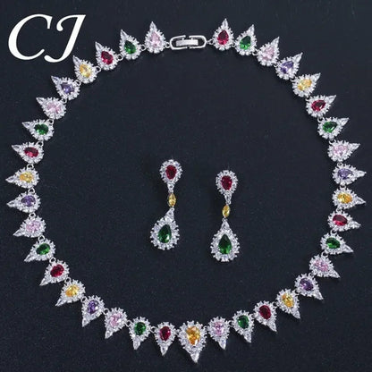 CANDICE White Gold Plating Sparkling Cubic Zirconia Choker Necklace Sets With Dangle Earrings Inlay Crystal Citrine Yellow Stone Evening Party Jewelry Set for Women - WORLD TIME VISITS