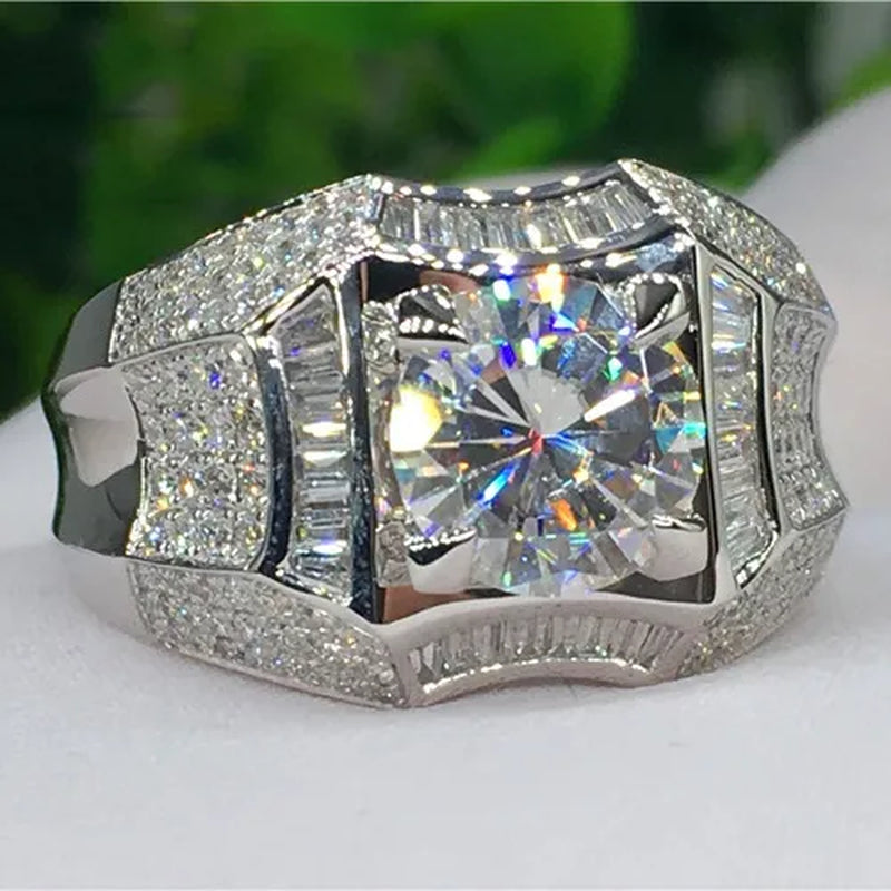 Fashion Men'S Accessories Gold Plated Silver Color Cubic Zirconia Rings Mens Zircon Ring Engagement Wedding Band Ring Fashion Jewelry Size 6-13