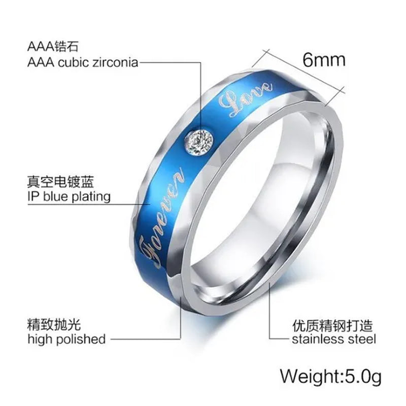 Two Rings Couple Rings Forever Love 316L Stainless Steel Men'S Ring 10Kt White Gold Filled Princess Cut 1Ct Sapphire Women'S Wedding Ring Sets - WORLD TIME VISITS