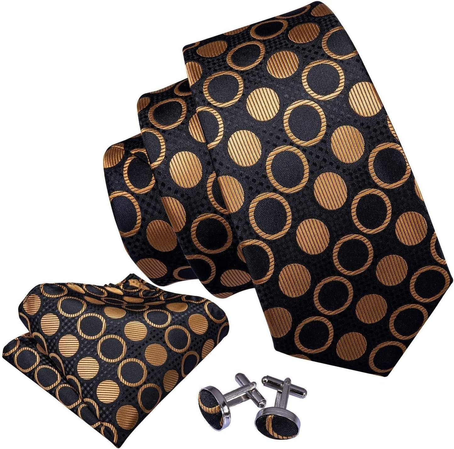 Men'S Tie Set Polka Dot Handkerchief Cufflinks Plaid Fashion Neckties Wedding Business