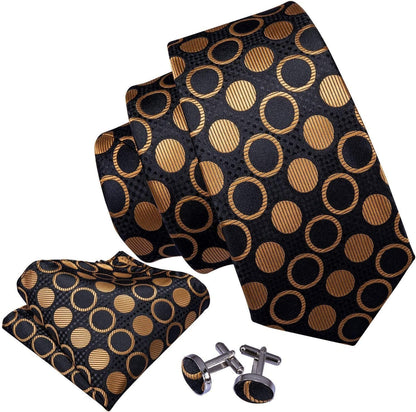 Men'S Tie Set Polka Dot Handkerchief Cufflinks Plaid Fashion Neckties Wedding Business