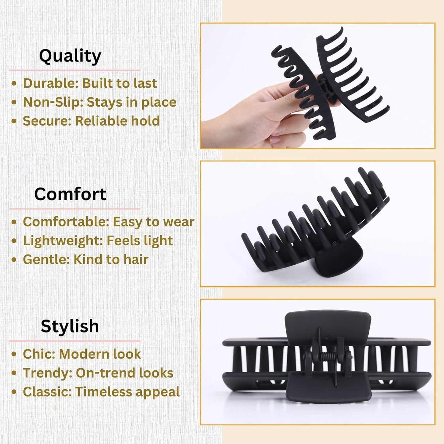 Black Hair Clips for Women -8 Pack 4.3 Inch Large Hair Claw Clips for Women Thin Thick Curly Hair, Big Matte Banana Clips,Strong Hold Jaw Clips