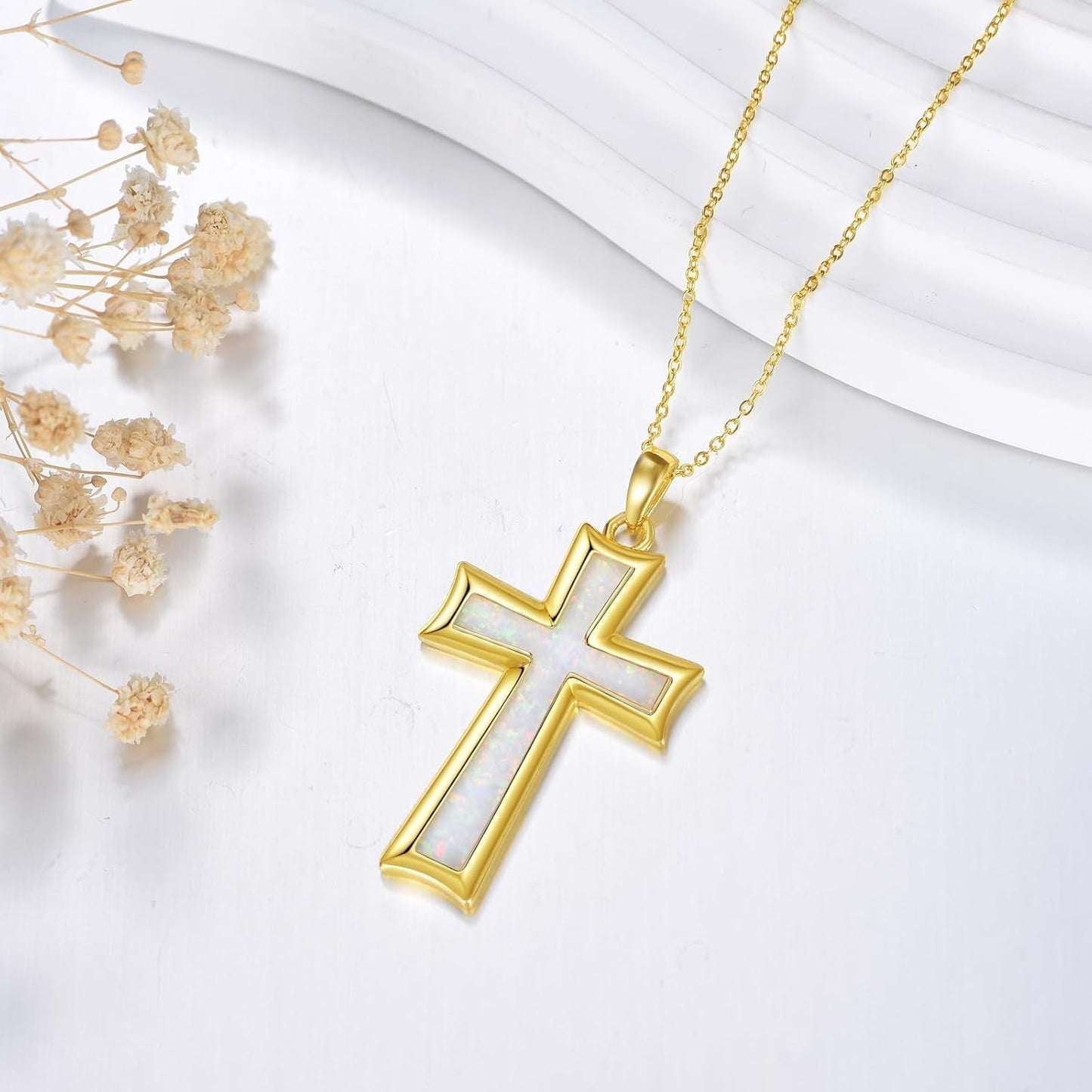 Cross Necklace for Women Sterling Silver Cross Pendant Necklace Opal Jewelry Religious Jewelry Christian Gifts - WORLD TIME VISITS