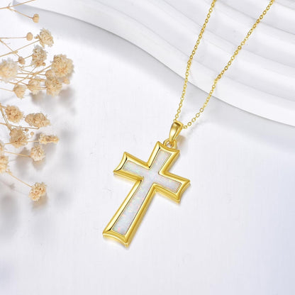 Cross Necklace for Women Sterling Silver Cross Pendant Necklace Opal Jewelry Religious Jewelry Christian Gifts - WORLD TIME VISITS