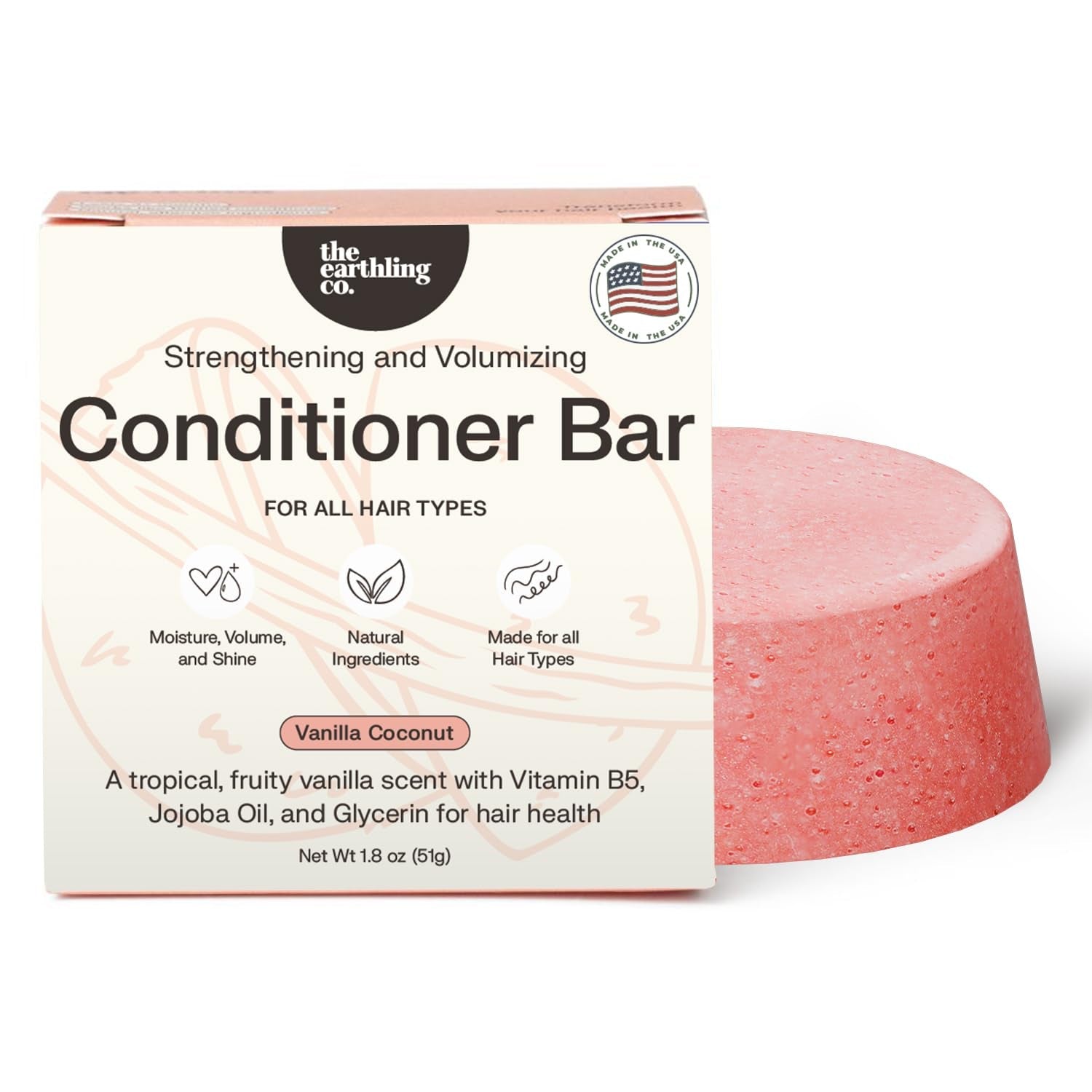 Conditioner Bar - Promote Hair Growth, Strengthen & Moisturize All Hair Types - Paraben & Sulfate Free Formula with Natural Ingredients for Dry Hair (Vanilla Coconut, 1.8 Oz) - WORLD TIME VISITS
