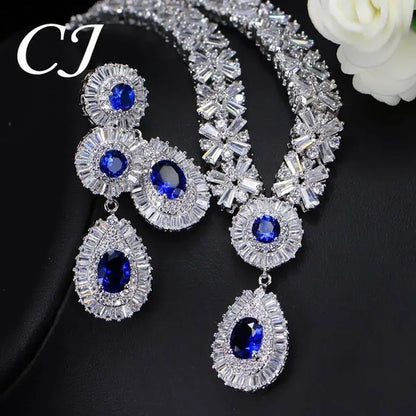 CANDICE Twinkling CZ Stone Setting Luxury Water Drop Pendant Necklace and Earrings Elegant White Gold Plating Jewelry Wedding Set Bridal Accessories for Bride