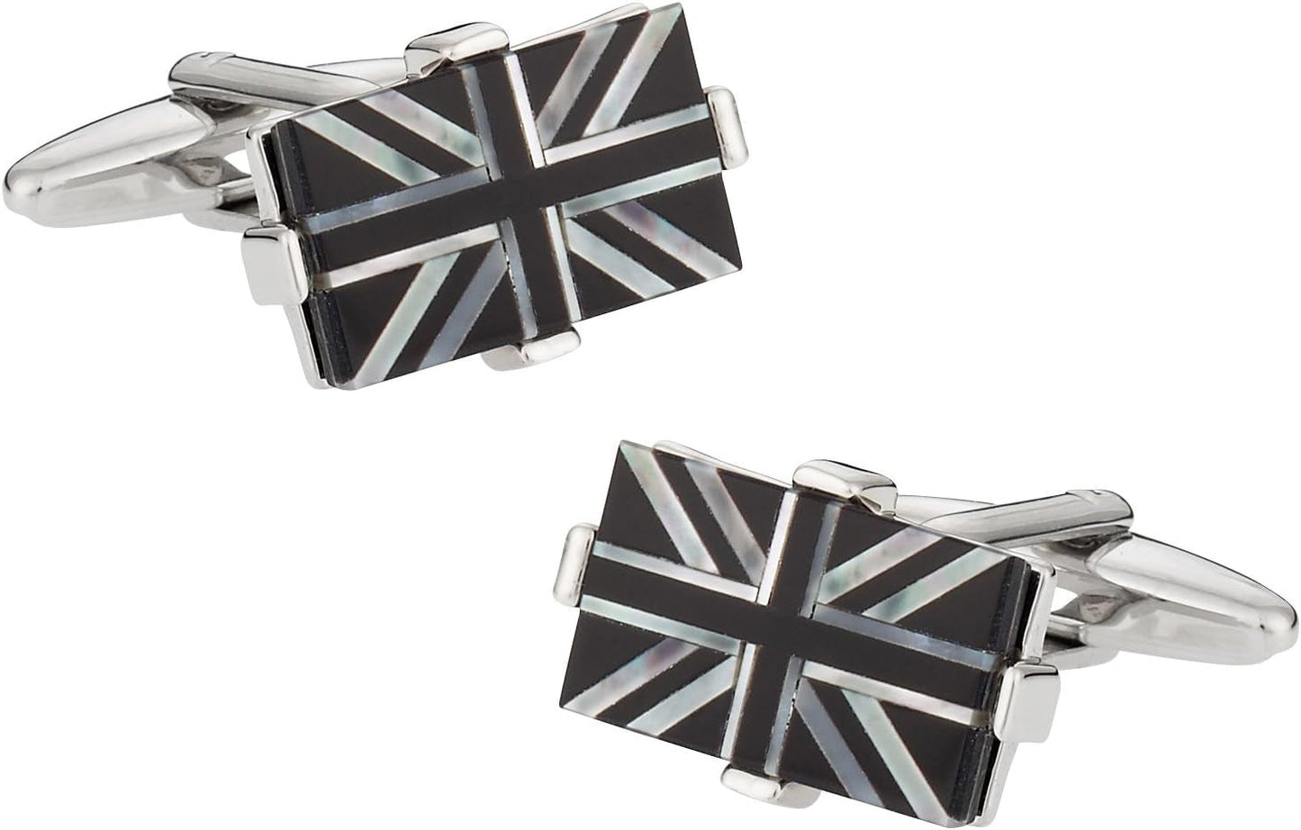 Luxury Mother of Pearl Onyx Black & White Union Jack Flag Cufflinks with Presentation Jewelry Box Handmade Cufflinks & Shirt Accessories Mens Cuff Link Dress Shirt