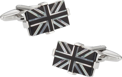 Luxury Mother of Pearl Onyx Black & White Union Jack Flag Cufflinks with Presentation Jewelry Box Handmade Cufflinks & Shirt Accessories Mens Cuff Link Dress Shirt