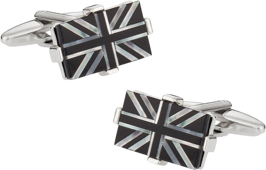 Luxury Mother of Pearl Onyx Black & White Union Jack Flag Cufflinks with Presentation Jewelry Box Handmade Cufflinks & Shirt Accessories Mens Cuff Link Dress Shirt