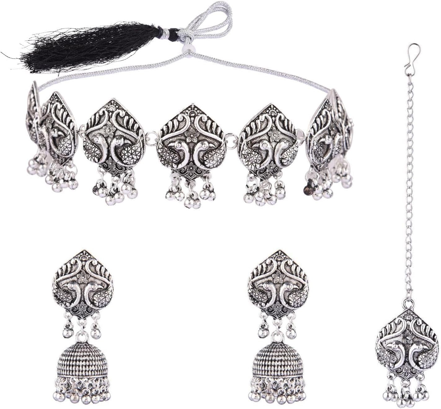 Boho Vintage Antique Ethnic Gypsy Tribal Indian Silver Oxidized Pendant Chain Statement Necklace Jewelry - WORLD TIME VISITS
