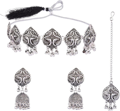 Boho Vintage Antique Ethnic Gypsy Tribal Indian Silver Oxidized Pendant Chain Statement Necklace Jewelry - WORLD TIME VISITS