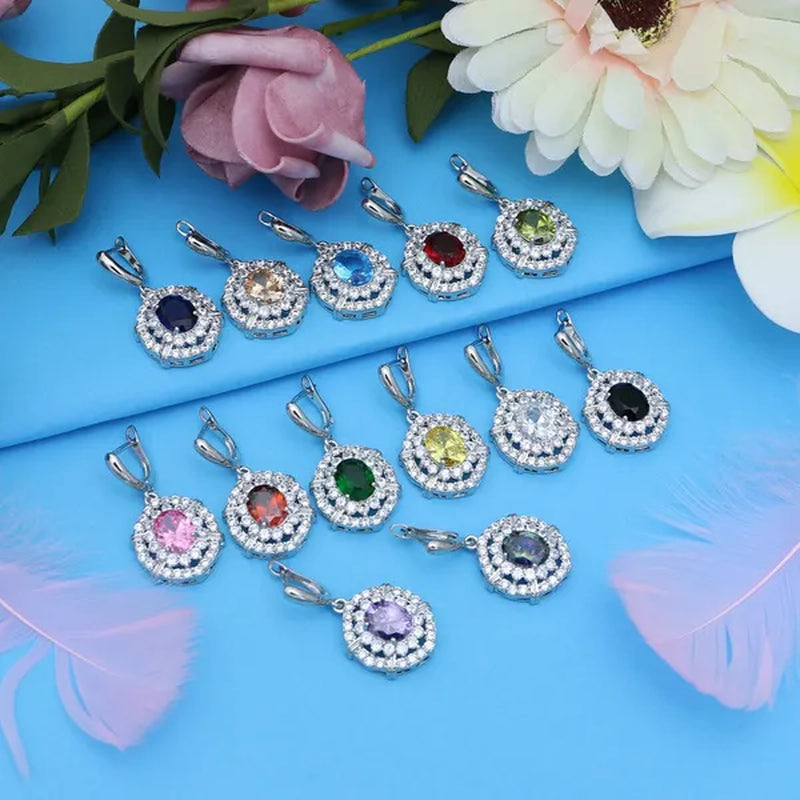 Oval 925 Silver Party Jewelry Sets blue sapphire White CZ Earrings Pendant Necklace Rings Bracelet Gift For Women