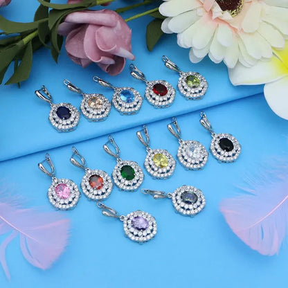 Oval 925 Silver Party Jewelry Sets blue sapphire White CZ Earrings Pendant Necklace Rings Bracelet Gift For Women