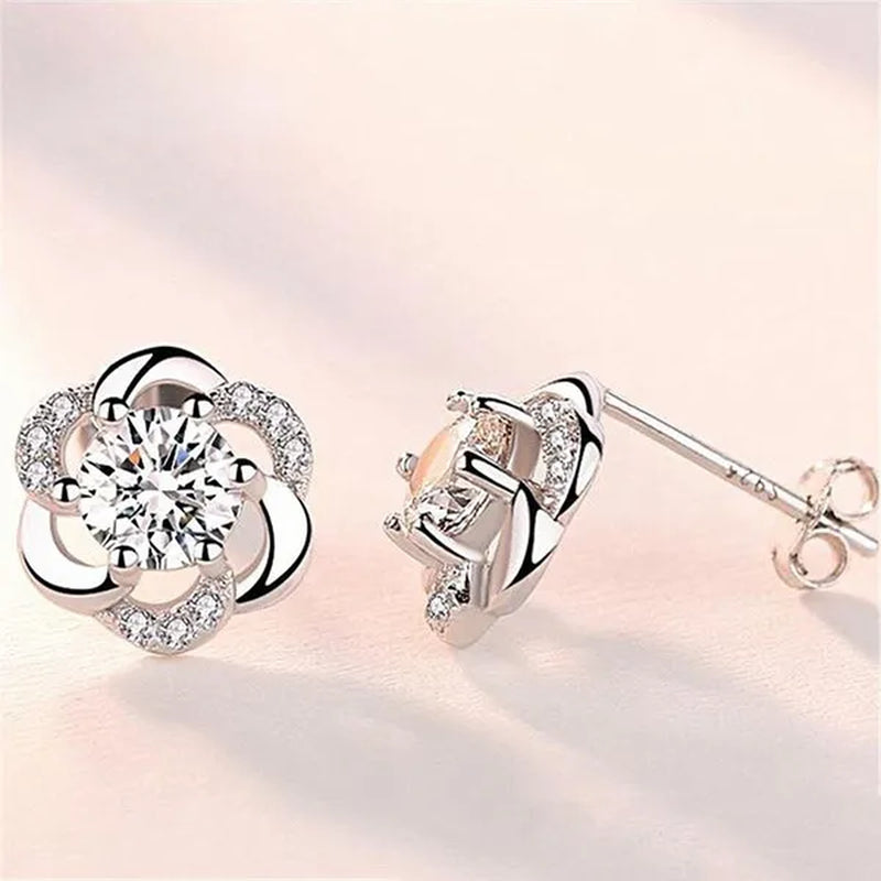 Fashion Diamond Flower Stud Earrings for Women Jewelry