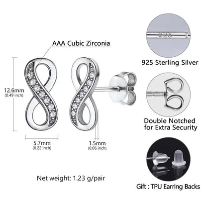 925 Sterling Silver Cubic Zirconia Infinity Symbol Stud Earrings for Women Girls