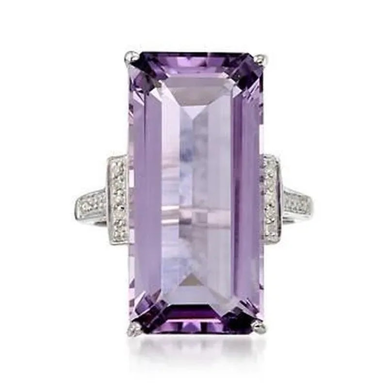 Baguette Cut Amethyst Gemstones Rings for Women Jewelry - WORLD TIME VISITS