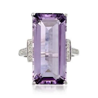 Baguette Cut Amethyst Gemstones Rings for Women Jewelry - WORLD TIME VISITS
