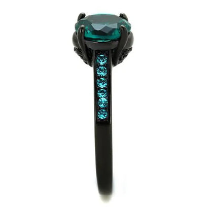 2.16 Ct Blue Zircon AAA CZ Black Stainless Steel Engagement Ring Women's Size 5-10