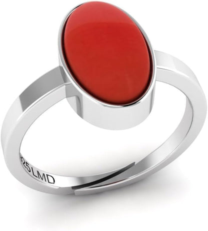 11.25 Carat Natural Red Coral/Moonga Gemstone Silver Plated Adjustable Ring for Women and Men