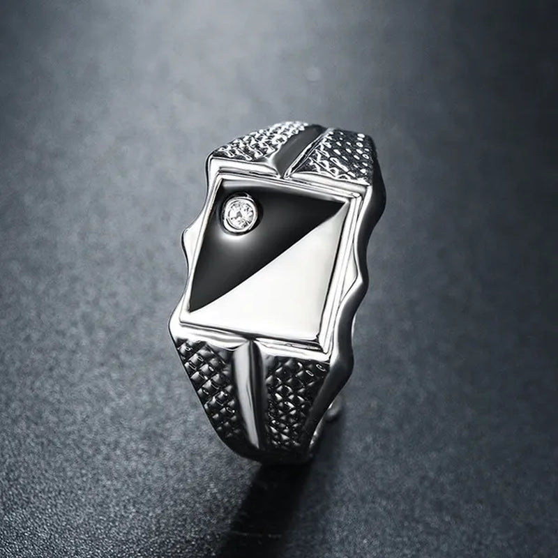 Men Exquiste 925 Sterling Silver Black and White Diamond Rings