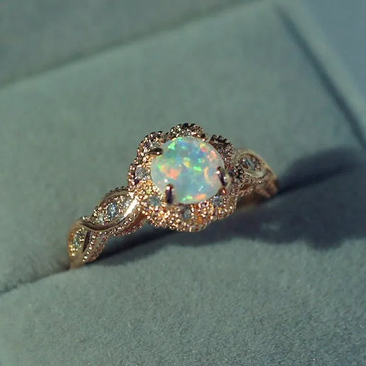 Gorgeous 14K Solid Gold Ring Rare Beautiful Fire Opal Diamond Jewelry Birthday Anniversary Gift Promise Cocktail Engagement Rings Wedding Band for Women Size 6 - 10